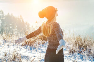 woman standing outside in winter