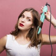 woman styling her wig