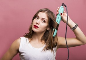 woman styling her wig